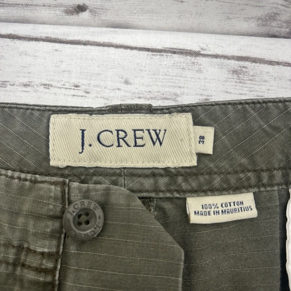 J. CREW Cargo Ripstop Shorts Distressed Military Green Button Fly Men 38 x 8